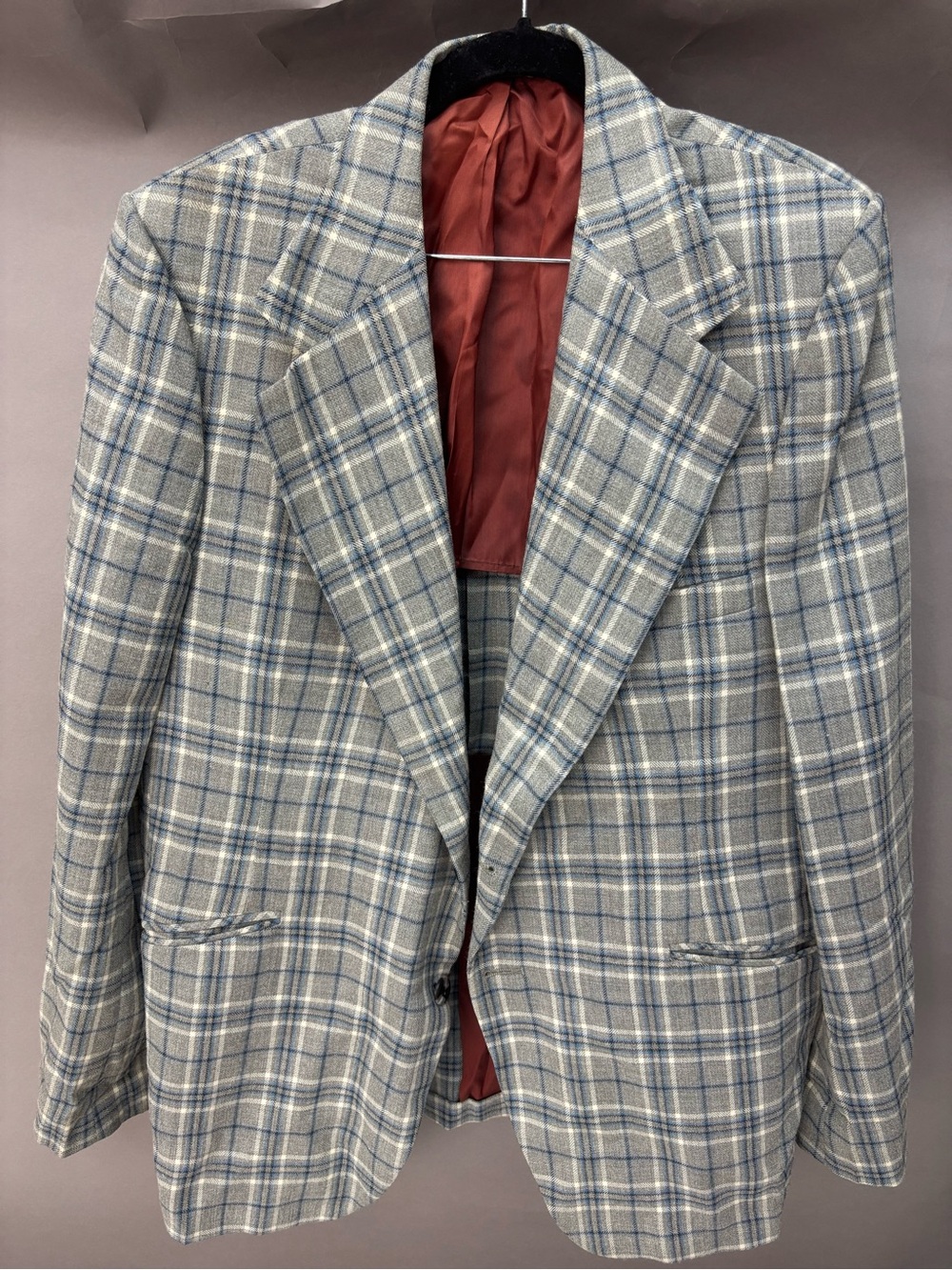 Gray and Blue Plaid Men's Blazer